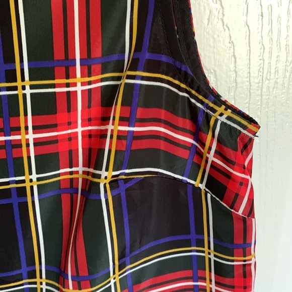 J. Crew Factory Plaid Ruffle Blouse Size P4 Red Green Black Holiday Colours - Picture 3 of 12